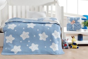 Dolce Bonita Home Pamuklu Bebek Battaniye Star Açık Mavi - 1